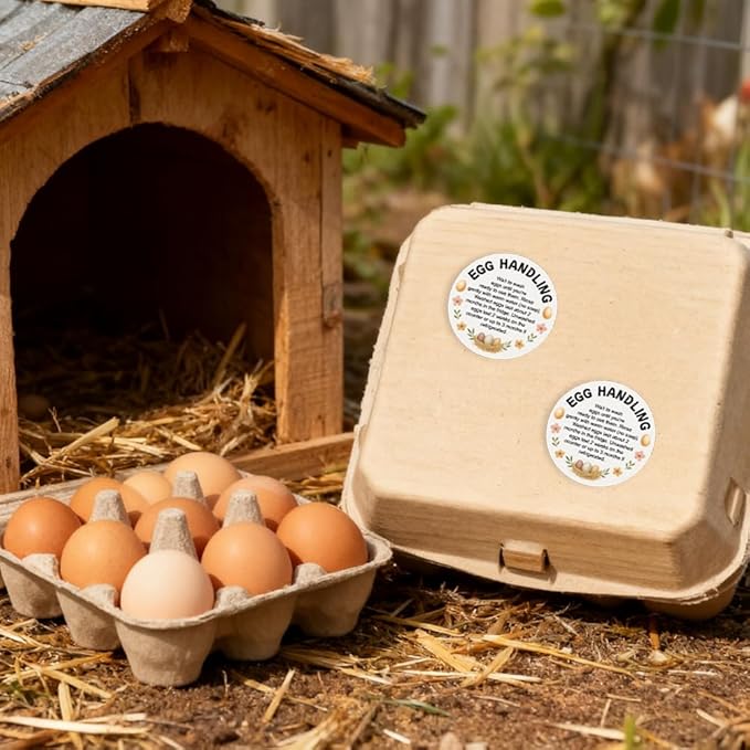 320 Pcs Farm Fresh Eggs Carton Labels, 2 Inch Round Eggs Handling Stickers Self-Adhesive Egg Packaging Stickers for Chicken Egg Box Container Farm Supplies