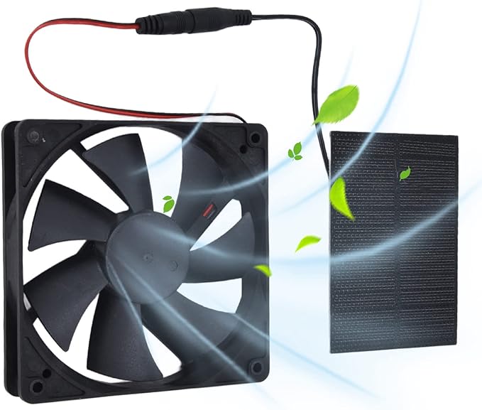 Solar Panel Fan Single Fan, Professional Solar Powered Exhaust Fan Kit Weatherproof Ventilation with Solar Panel Kit for Chicken Coops Greenhouses Sheds Pet Houses 3W 4.7x4.7in Fan