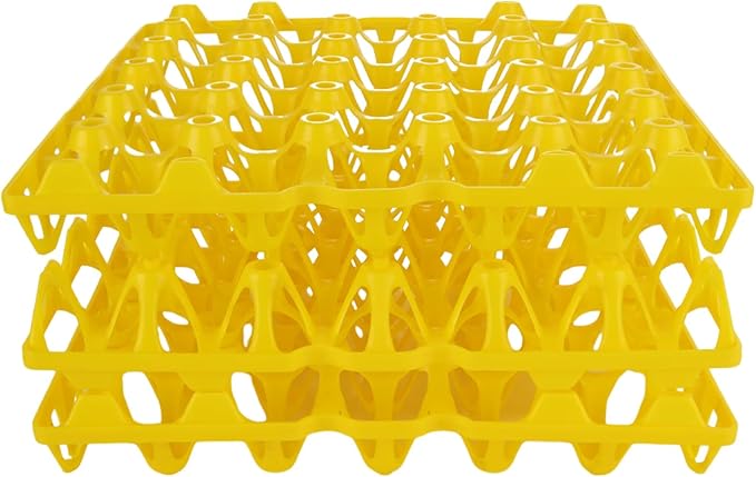 DAJAVE 12 Pack Plastic Egg Tray, Yellow Egg Crates 30-Eggs Flats for Home Chicken Farmers, Stackable Eggs Cartons Flats Hold Multiple Egg for Packing, Storage, Shipping