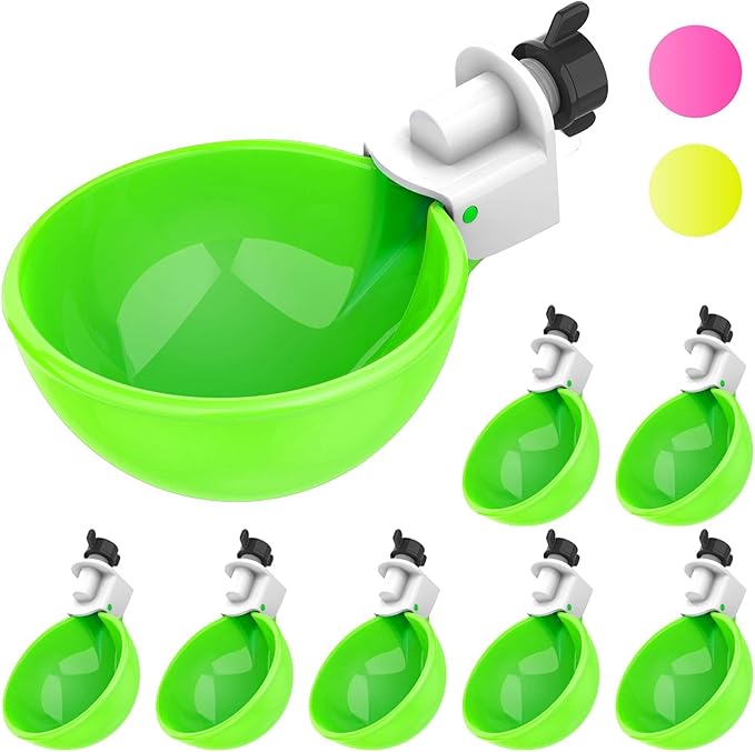 Lil'Clucker - Large Automatic Chicken Waterer Cups Suitable for Ducks, Geese, Turkeys, and Bunny Rabbit - Water Feeder Kit - Poultry Waterer (Green, 8 Pack)