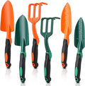 6 Pcs Colorful Garden Tools Set Heavy Duty Gardening Tools Set Include Garden Shovel Transplant Trowel and Hand Rake with Ergonomic Handle Aluminum Alloy Lawn for Planting Gifts Men Women