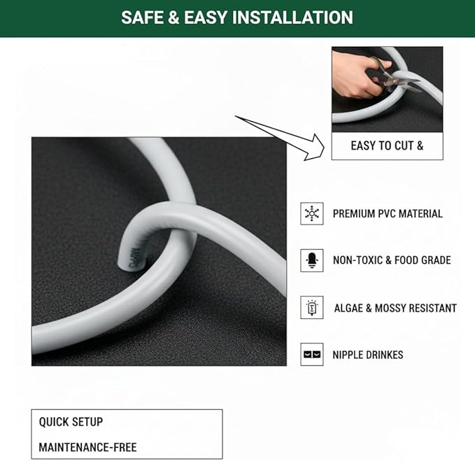 GAUN Pipeline 25ft Accesory for Automatic Chicken Waterer System – Soft Water Line Tube for Poultry & Small Animals, Easy to Install Hose Compatible with Nipple Drinkers for Hydration Systems