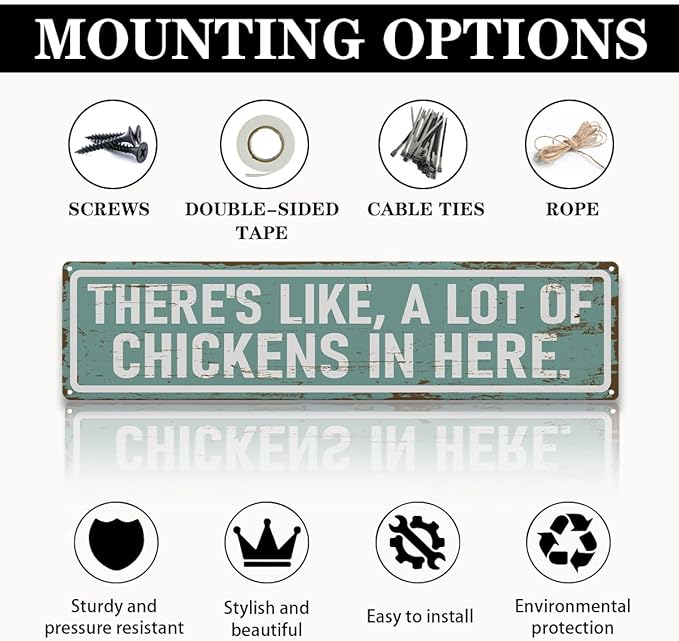 Rustic Farmhouse Style Chicken Coop Sign, Metal Outdoor Chicken House Signs, There's like a lot of chickens in here, Retro Metal Tin Sign, Farmhouse Decor, Backyard Hen House Gift 15.8x4 Inch