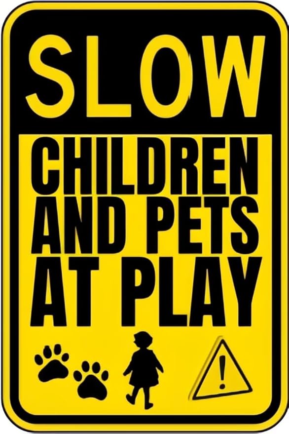 Vintage Metal Sign SLOW CHILDREN AND PETS AT PLAY Tin Sign Retro Wall Decor For Home Coffee Bar Funny Aluminum Sign 8x12 inch