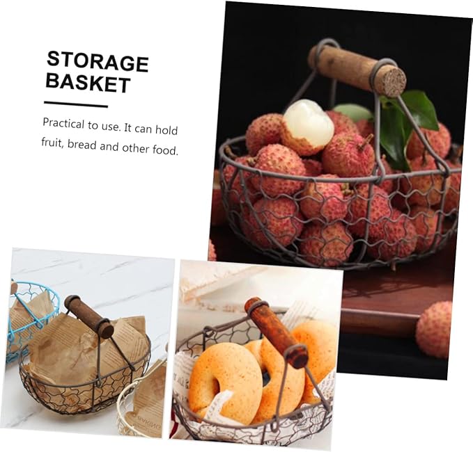 UPKOCH Large Retro Storage Basket Creative Wire Holder for Fresh Eggs Vintage Style Container with Handle Farmhouse Decorative Storage Solution for Kitchen and Countertop