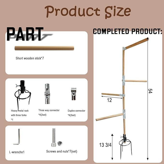 Chicken Perch Toys for Coop & Backyard Chickens, Large Chicken Perch Roosting Bars with 3-Prong Metal Ground Plug & Adjustable and Replaceable Wood Bar(Wooden, 54" H x 14" R)