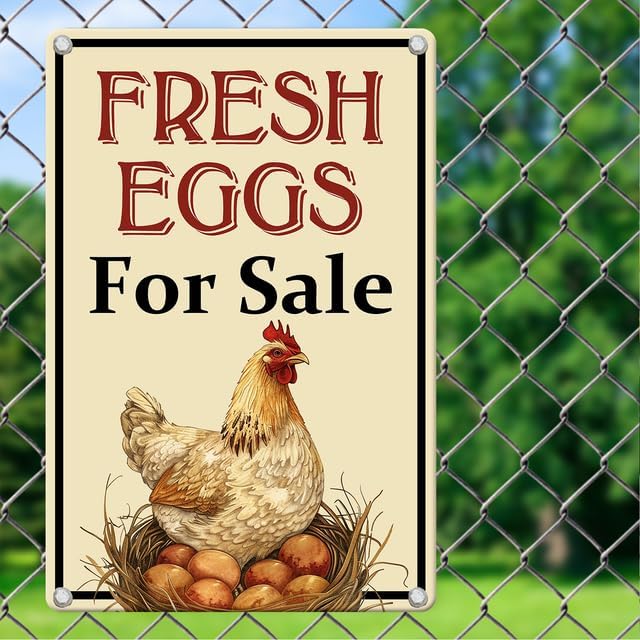 Farm Fresh Eggs For Sale Aluminium Sign 8in×12in, Sturdy Aluminum Metal Signs Rust Free, Fresh Chicken Eggs For Sale Yard Sign, Egg Sign With Stakes