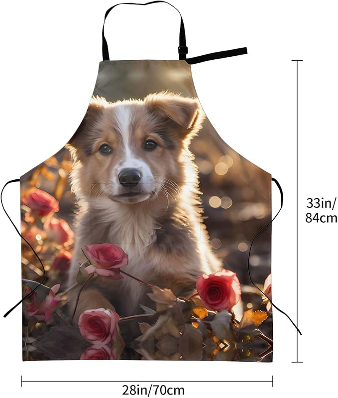 Dogs and Roses Heavy Duty Waterproof Apron with Pockets for AdultsResistant Grilling, Gardening, Painting