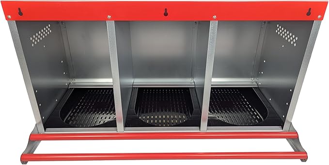 Hen's Choice™ - Reverse Roll Out Chicken Nest Box | Reversible Roll Away Nest Box | 3 Hole (Red)