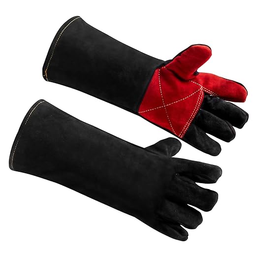 16 Inches Leather Welding Gloves Fire Resistant,Animal Handling Gloves Bite Proof for Cat Dog Snake - Large