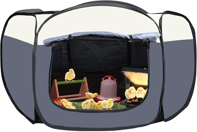 Chicks Brooder Box for Chick Starter Kit -Dual Door Chicken Brooder Playpen/Pen/Tent with 10 * 10 inch Brooder Heating Plate,Nesting Pads,Chick Feeder＆Waterer,Chick Perch Up to 15 Chicks,Quail,Duck