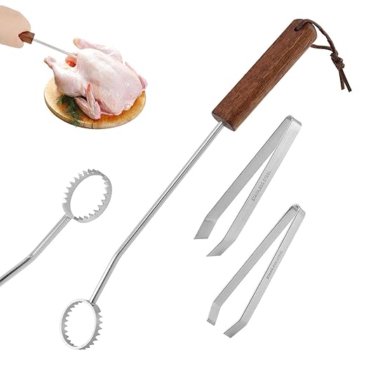 Stainless Steel Lung Remover with 2 Tweezers Chicken Tendon Remover Tool, Lung Scraper of Chicken Processing Equipment for Chickens and Ducks That Improves Efficiency Easy to Clean