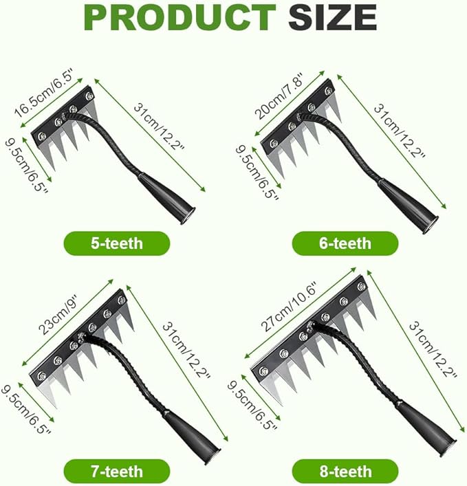 2026 New Iron Weeding Rake 2.0, 5/6/7/8 Teeth Carbon Steel Garden Weeding Rakes, Iron Rake for Gardening and Weeding, Heavy-Duty Garden Weed Puller Tool for Lawn Yard Gardens Farm (7Teeth)