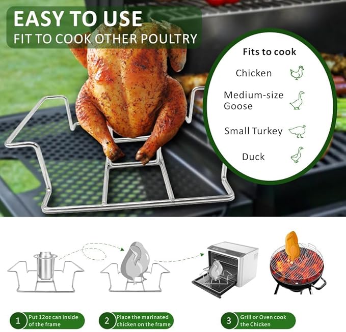 Beer Can Chicken Holder & BBQ Glove Set - Beer Can Chicken Stand 1 Pack + 1 Pair Heat Resistant BBQ Gloves Grill Oven Smoker Roasted Chicken Rack Whole Chicken Duck Goose Beer Butt Chicken Stand