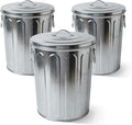 Plexon 5 Gallon Small Metal Trash Can with Lid Outdoor Galvanized Bucket with Lid 5 Gal Fireplace Ash Bucket for Wood Stove Storage Can for Dog Food Bird Seed Storage Container Rodent Pet Proof 3 Pack