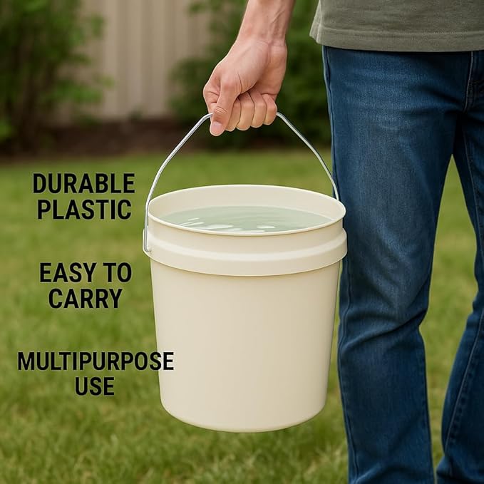 2-Gallon Plastic Utility Bucket with Comfort Grip Handle – Durable Round Pail for Cleaning, Gardening, Mixing & Storage, Lightweight White (1 Pack)