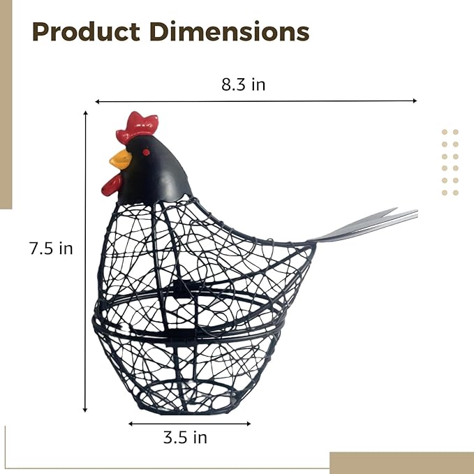 Wire Egg Basket For Collecting, Kitchen Countertop Egg Holder, Chicken Decor, 8.3 X 3.5 X 7.5 In