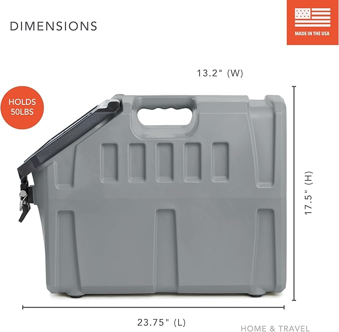 GUNNER 50 lbs Dog Food Storage Container - Waterproof & Airtight Pet Food Bin - Multi-Purpose Container for Dry Food, Corn, Chicken Feed, Treats, Bird Seed, & More - Gunmetal