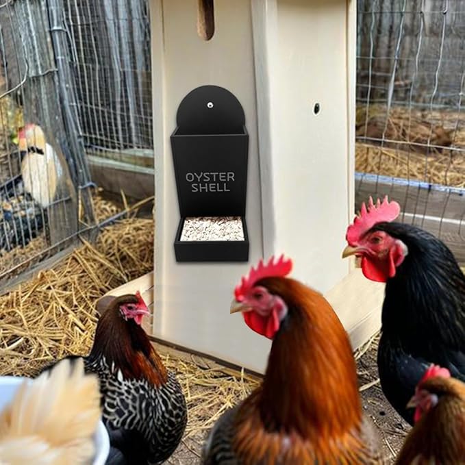 Chicken Oyster Shell and Grit Feeder, Hanging Chicken Feeder Trough, Oyster Shell Feeders for Chickens, Chicken Coop Accessories, Gravity Poultry Feeder, Automatic Chicken Feeders (Black)