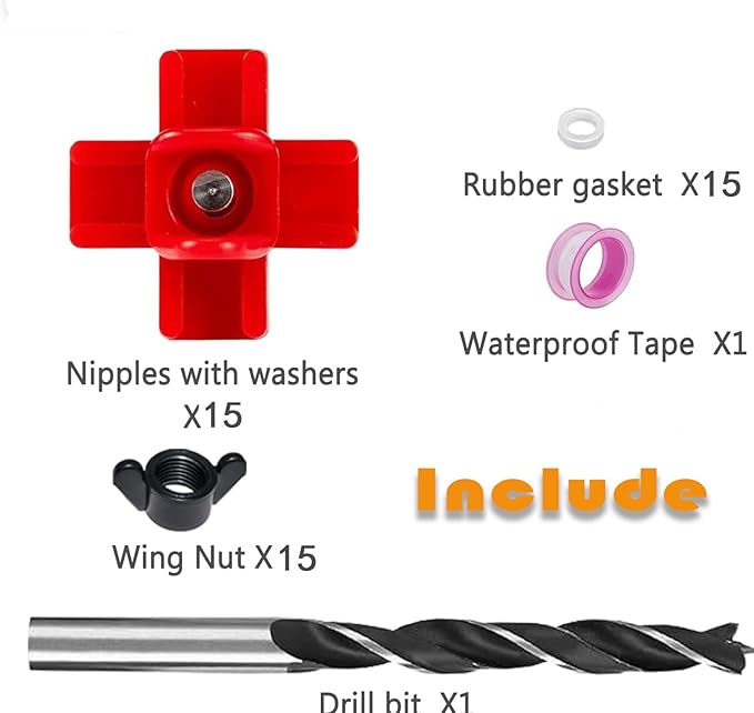 15 pcs Chicken Waterer Nipples with Drill Bits,Horizontal Automatic Chicken Waterer,Leakproof Poultry Watering System for Chicken Coop