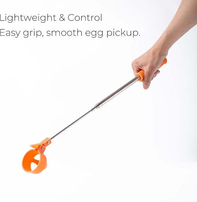 Egg Grabber for Chicken Eggs - Extendable Stainless Steel Egg Picker Tool with Non-Slip Handle, Long Reach Egg Lifter for Collecting Fresh Eggs from Coop, Poultry Nest, and Farm Use