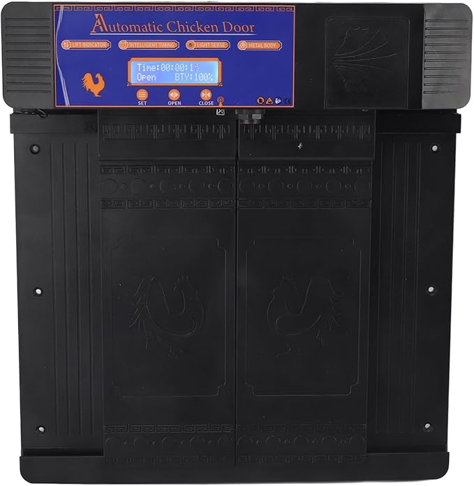 Automatic Chicken Coop Door, Double Doors IP45 Solar Automatic Chicken Coop Door, Intelligent Multiple Modes Infrared Prevent Pinch for Chicken for Poultry (Black)