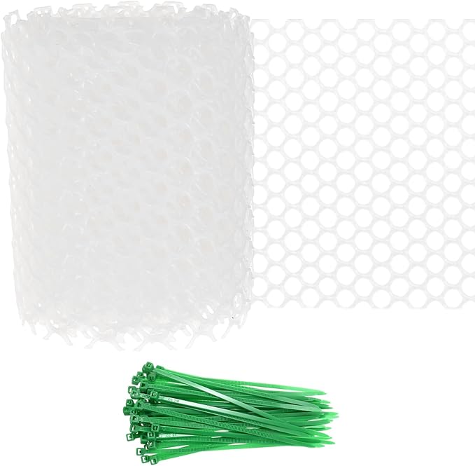 1-Pack Floral Chicken Wire Mesh, 3.9 in x 9.8 ft Plastic Hexagonal Chicken Wire Fencing with 50 Garden Ties for Crafts/Poultry Netting/Garden/Plant Protection [White]