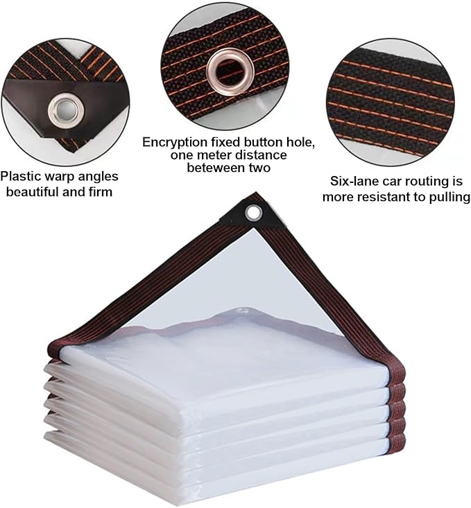 Clear Tarp, Heavy Duty Waterproof Plastic Tarps with Grommets Clear Vinyl Tarps Transparent Tarpaulin for Outdoor Porches Patio Enclosure Roofs Greenhouse Plant Chicken Coop Cover
