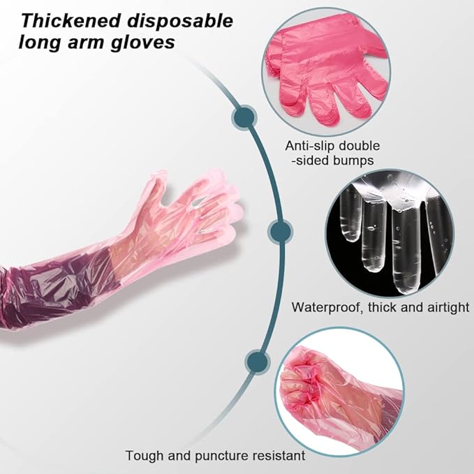 50 Disposable Field Dressing Gloves Veterinary Insemination Rectal Long Gloves, Extra Long Sleeve Full Arm