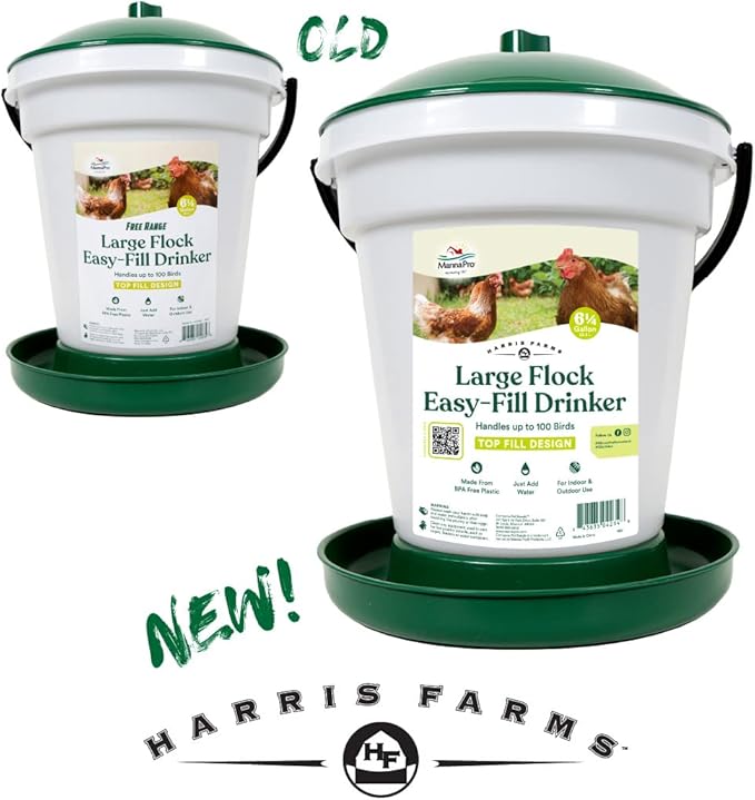 Harris Farms Large Flock Easy-Fill Poultry Drinker, Made with BPA-Free Plastic, Top Fill Design, 6.25 Gallon
