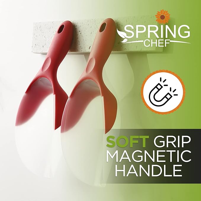Spring Chef Red Magnetic Ice Scoop for Freezer Bin - Flexi-Plastic Ice Scoopers for Food with Soft Grip Handle - Popcorn Scoop - Kitchen Scoopers for Flour, Grain, Pet Food - Dishwasher Safe - 2 Pack