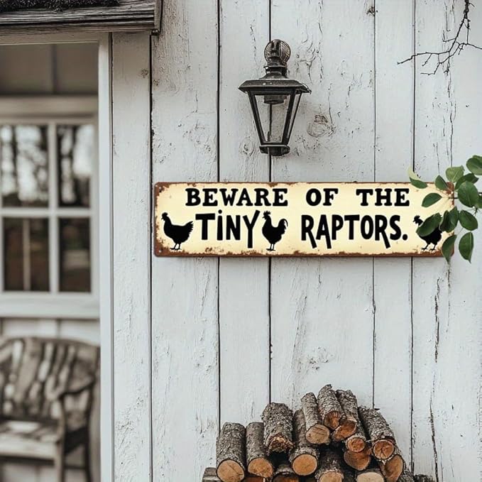 Beware of the Tiny Raptors Metal Tin Sign Farmhouse Wall Decor for Kitchen Farmhouse Entryway Home Living Room 4x16 Inch