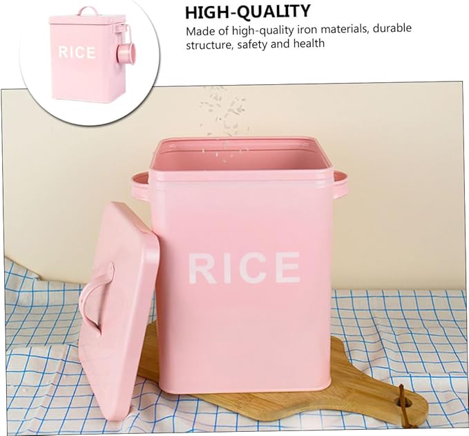 Iron Pet Food Storage Container with Airtight Seal and Measuring Cup, Pink Metal Dog and Cat Food Barrel for Household Grain Storage, Moisture-proof Pet Supply Bin for Home Use