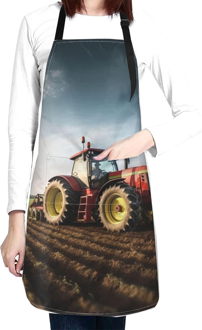 Tractor Farm Waterproof Apron With 2 Pockets Adjustable Cute Kitchen Aprons Bibs For Women Men Kitchen Garden Decor