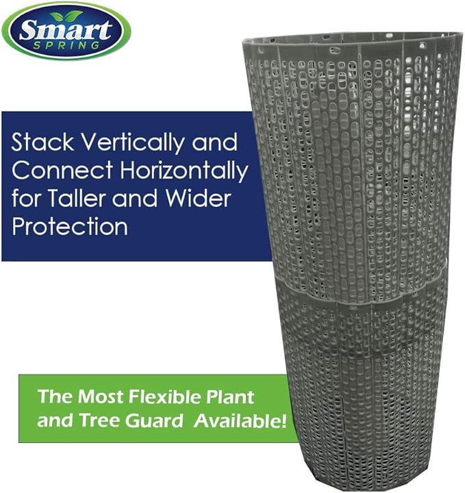 15" Tree Trunk Protectors, Stackable Spiral Tree Guards, Adjustable Width Bark Protection from Weed Eaters, Deer & Rodents, Tall Sapling & Vineyard Vine Protectors, Durable Plastic (6, Slate)