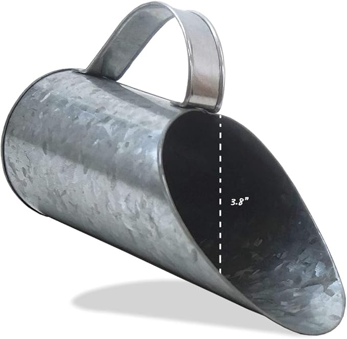 Metal Galvanized Feed Scoop Multi-Purpose Food and Utility Scoop, Commercial-Grade - Pet Food Scoops - 11.5" Inches - Farm House accessories (Option A), Galvanized Scoop