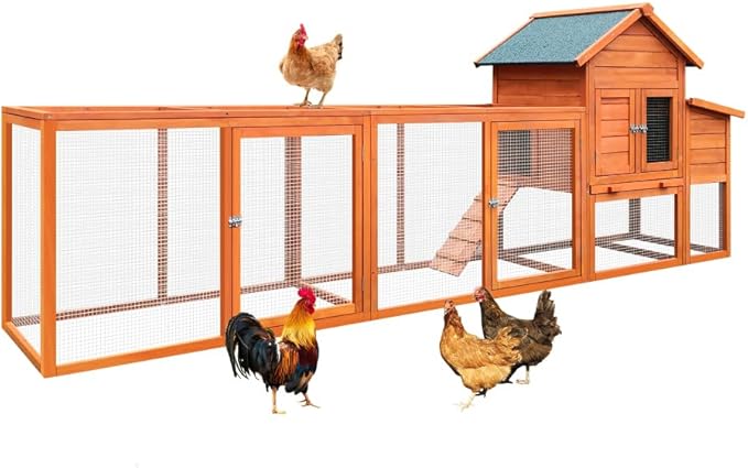 122 Inch Wooden Chicken Coop for Outdoor Use with Nesting Box and Run, Large Capacity Poultry House for 3-4 Chickens