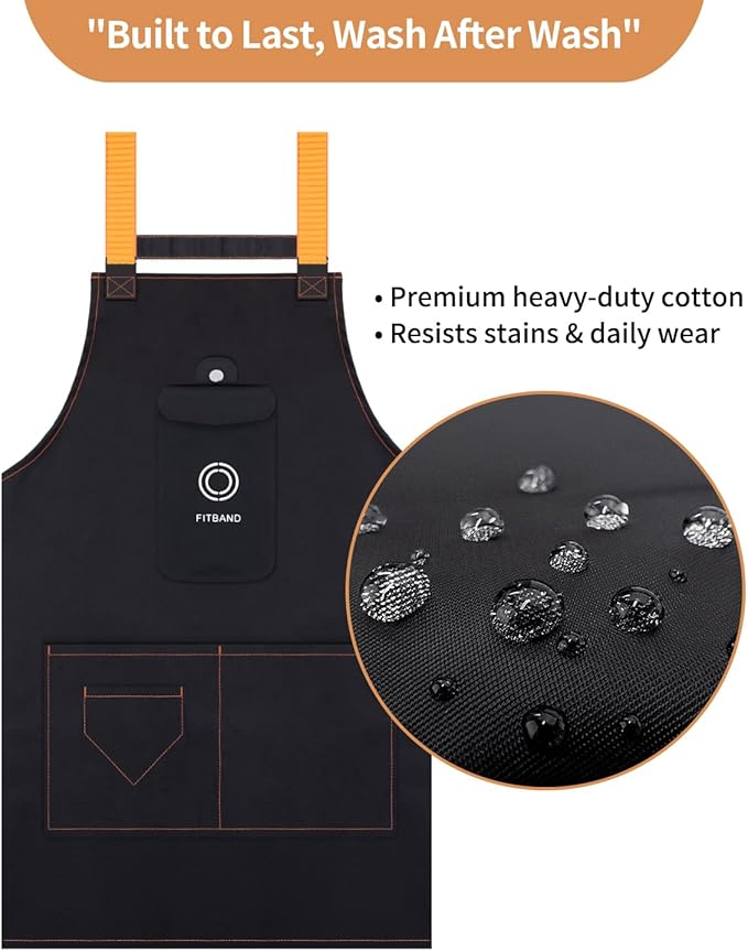 Adjustable Work Apron with Secure Multi Phone Pocket - Design for Cooking, BBQ, Gardening, Carpentry, Bartending, Serving
