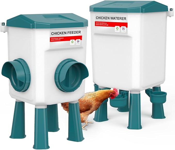 Chicken Feeder and Waterer Set, Chicken Coop Accessories with Hanging Chickens Poultry Feeders and Chicken Waterer, 8KG Blue