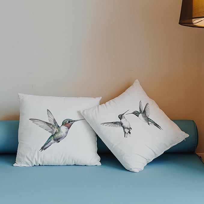 Hummingbirds Pillow Covers 18x18 Inch Set of 2, Hummingbird Throw Pillow Cases for Home Bedroom Living Room Decor, Gifts for Bird Lovers Decorative