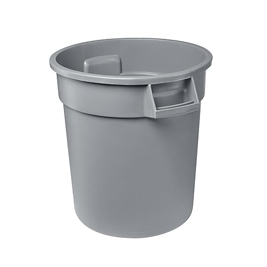 Feed and Seed Storage Container, 44 Gallon Gray Round Commercial Trash Can/Ingredient Bin, Food Storage Plastic Bin, Use in Agricultural, Gardening, or Household