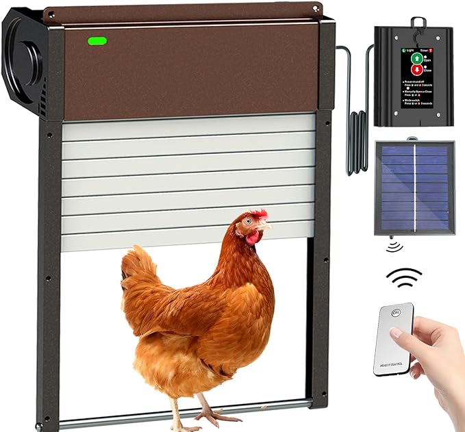Automatic Chicken Coop Door Solar Powered - Opener Aluminum Auto Chicken Doors with Light Sensor, Timer Mode, Remote Control for Poultry Weatherproof Large