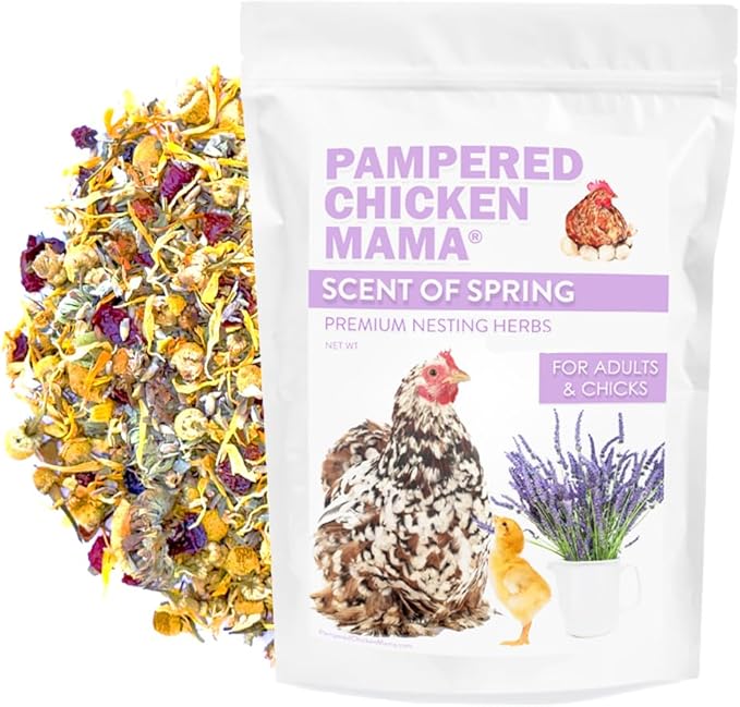 Pampered Chicken Mama Floral Nesting Herbs for Chickens (10 Ounces) | Relaxation Blend for Chick Brooder Box, Chicken Coop Bedding | Scent of Spring