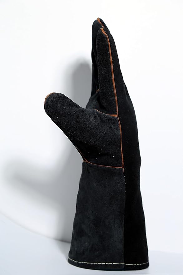 Black Welding Gloves Bite Proof Glove Animal Handling (1Pair) 14 inch Leather for Gardening Work Cat Dog Scratch