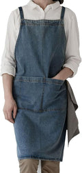 Adjustable Bib Apron with Large Pockets, Cotton Denim Gardening Apron Cross Back Work Jean Apron for Women Men(Style A, Deep Blue)