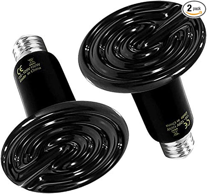 Simple Deluxe 150W Reptile Heat Lamp Bulb Ceramic Heat Emitter No Light Emitting Brooder Coop Heater for Amphibian Pet & Incubating Chicken, 2 Pack Black