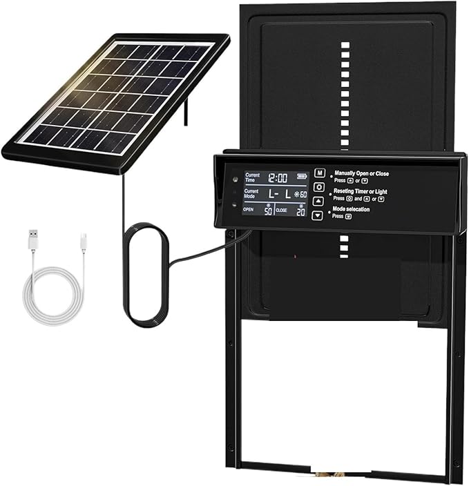 Solar Chicken Coop Door, Automatic Chicken Door Auto Chicken Door 4 Modes with Timer & Light Senso