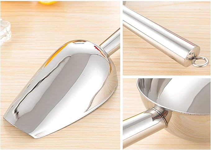 Stainless Steel Ice Scooper,Small Metal Scoops for Kitchen Bar Party Wedding,Thick,Dishwasher Safe,8 OZ,by ChuYun,9.8(L) x 3.3(W) x 1.9(H) inches