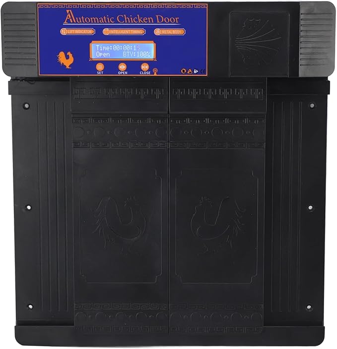 Automatic Chicken Coop Door Opener, Intelligent Double Open Timer LED Display Solar Powered, with Anti Pinch Function Low Battery Reminder, for Chickens Ducks Geese Poultry (Black)