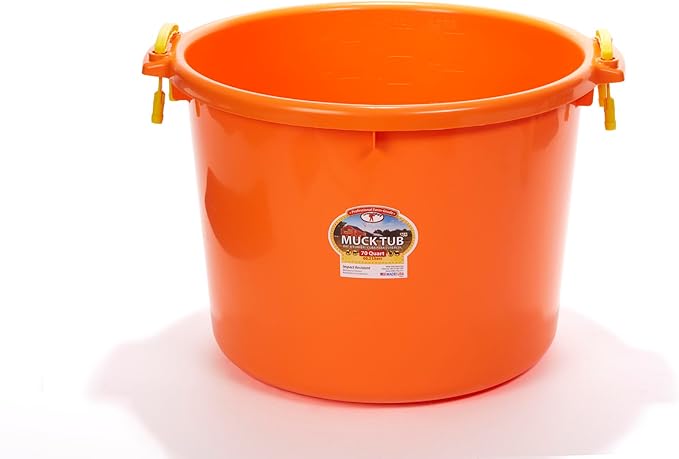 Little Giant® Plastic Muck Tub | Durable & Versatile Utility Bucket with Handles | Muck Bucket | Durable Handles | 70 Quart | Orange